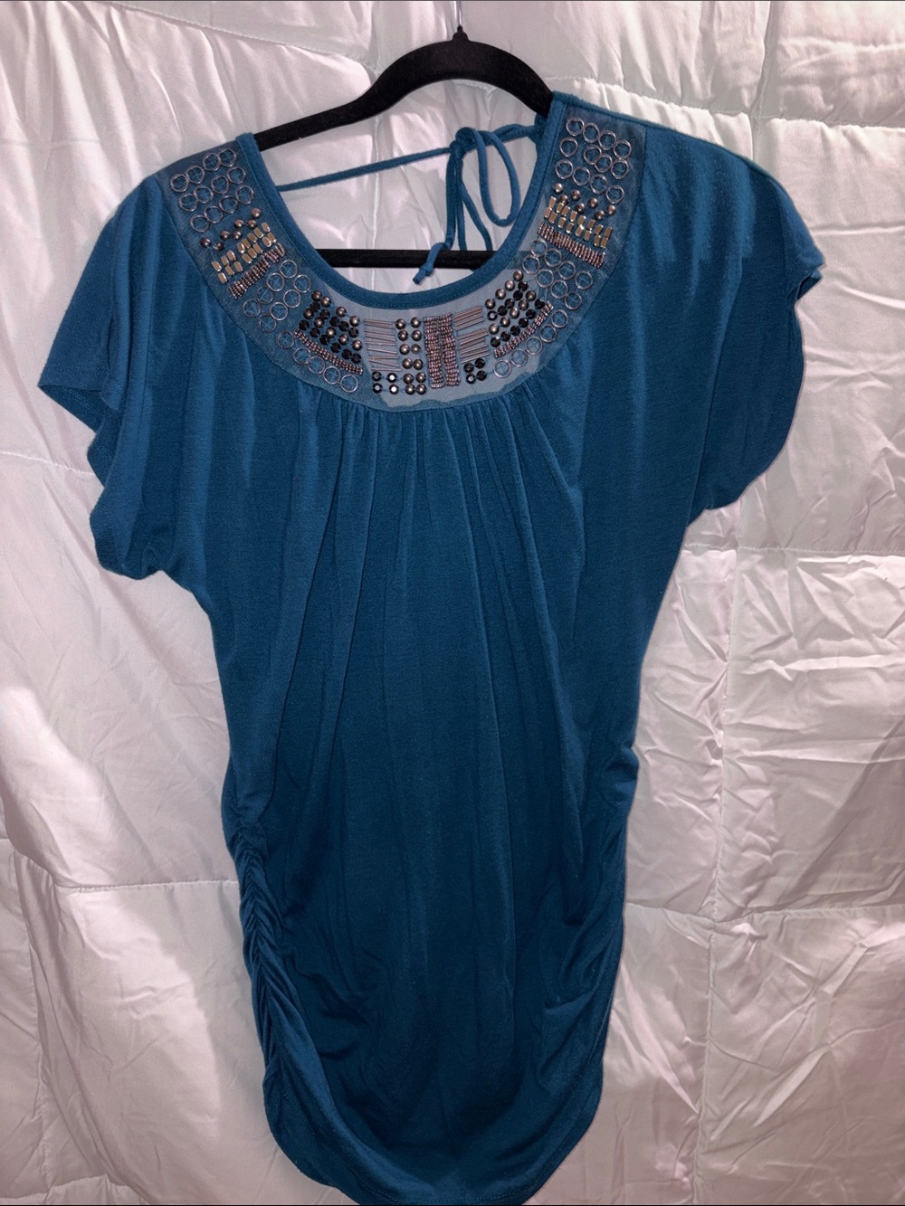 FANG Teal Embellished Scoop-Neck Tunic